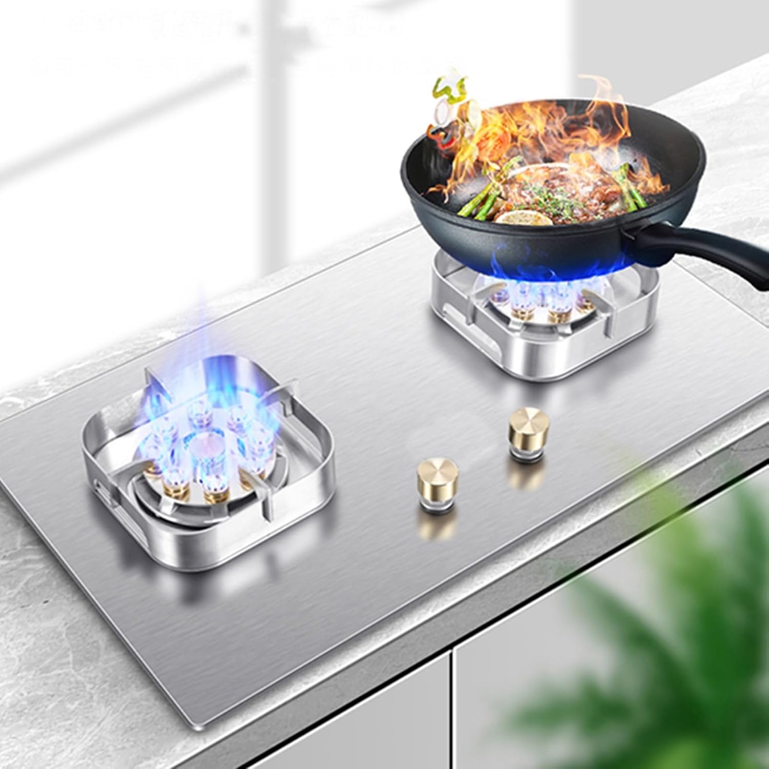 NIKKHO Gas Cooktop,2 Burners Stainless Steel Gas Hob,7.2KW NG/LPG Gas Stove,for Caravan Home Camping Catering Electronic Pulse Type Gas Stove (Color : LPG), 54768
