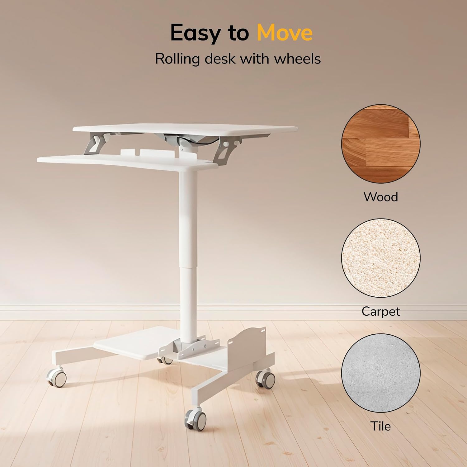 Mount-It! Mobile Computer Cart, Height-Adjustable Rolling Workstation with 28' Desktop, Keyboard Tray, Storage Shelves & Locking Wheels, Mobile Computer Stand for Office, Classroom, or Home