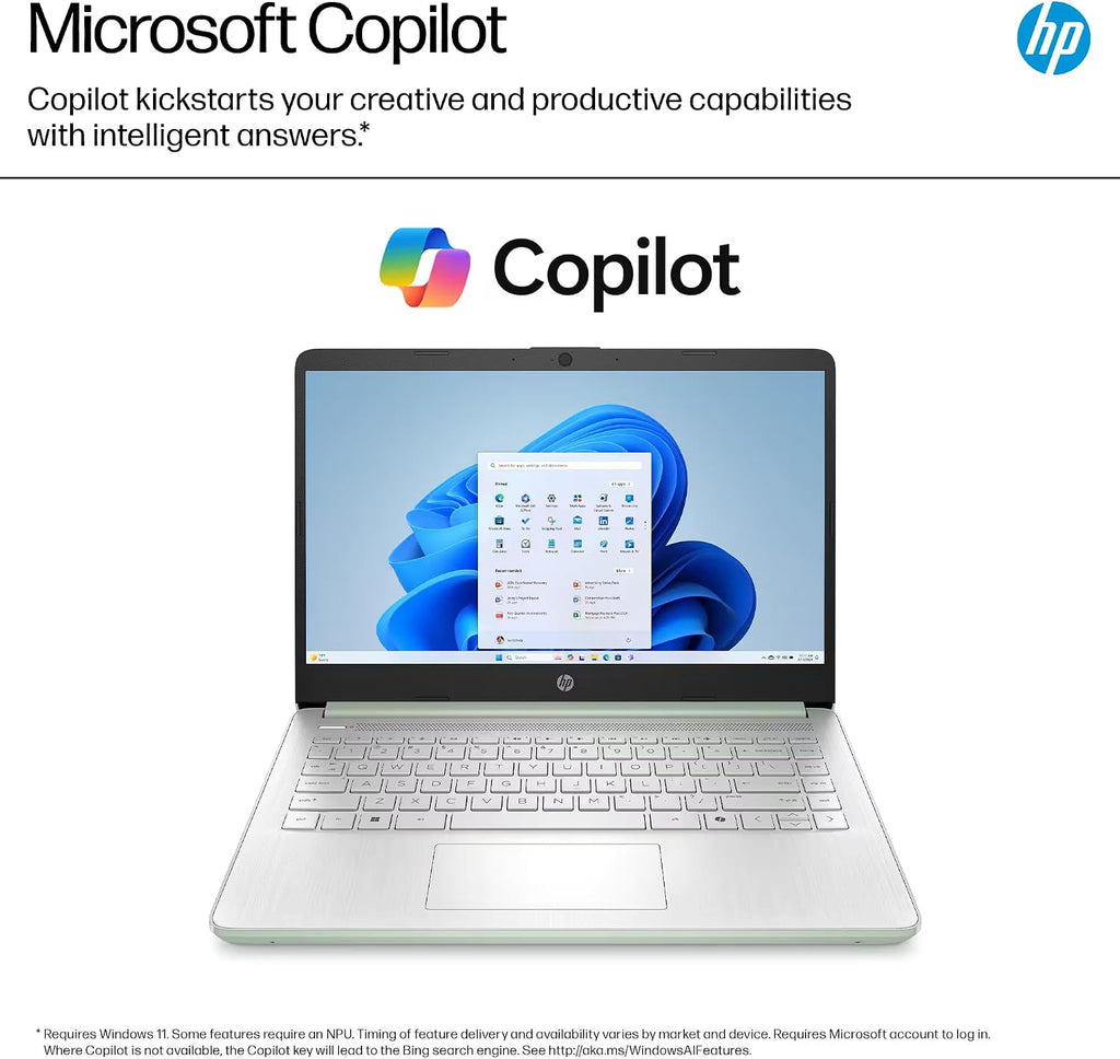 HP 14' Laptop Computer 2025-2026 Business Student, Copilot AI, Lifetime Office, 4-Core Intel CPU, 16GB RAM, 628GB Storage (128GB UFS+500GB Ext), Wi-Fi 6, 10+ Hrs, MarxsolAccessory, Win 11 Pro, Green