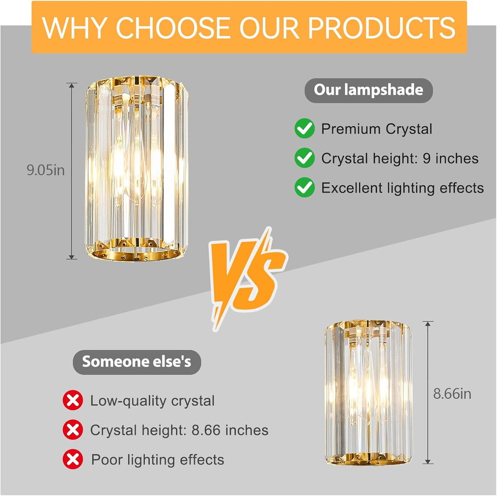 Gold Pendant Lighting Modern Pendant Light Mini Crystal Chandeliers Adjustable Pendant Light Fixture for Kitchen Island Dinning Room Corridor Bedroom(Gold 2-Pack)
