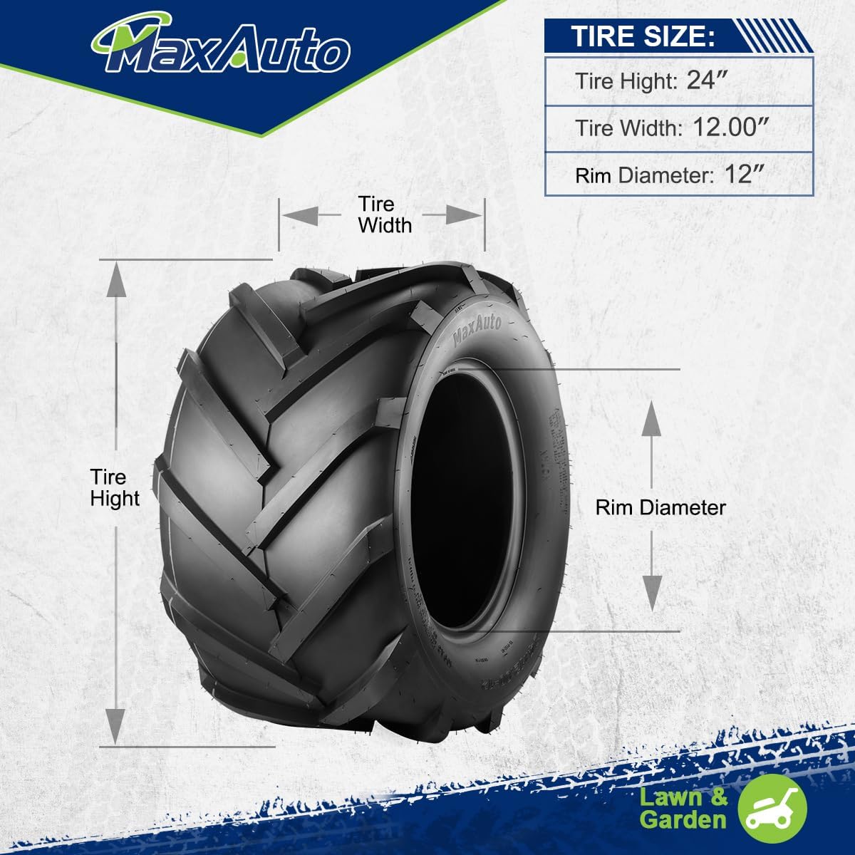 MaxAuto 24x12.00-12 Super Lug Ag Farm Tractors Rear Tires- 6 Ply Tubeless 24x12-12 Ridding Lawn Mower Tires, 24x12x12, 24-12-12, Set of 2