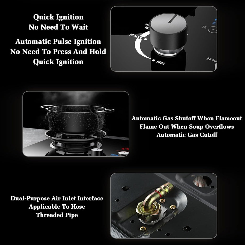 Gas Stove,Built-in Gas Stove with 2 Burners,5.2KW Nine-Cavity High-fire Timer,Gas/LP Gas Conversion Stove,with Flameout Protection,for Home Kitchen(NG)