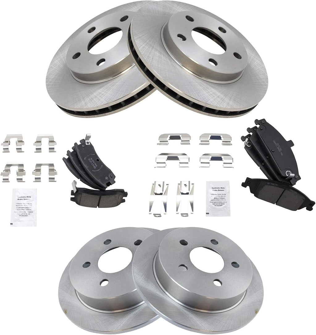 TRQ Front and Rear Brake Pad and Rotor Set Ceramic Compatible with 1999-2004 Oldsmobile Alero 1999-2005 Pontiac Grand Am