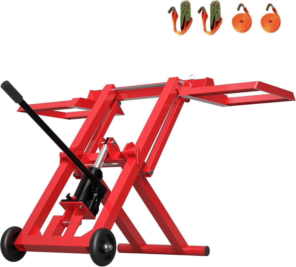 Lawn Mower Lift Jack -Lifting Platform 880 Lbs Capacity for Garden Tractors and Lawn Mowers with Manual Handle & Power Tool Extension Handle (Dark Red)
