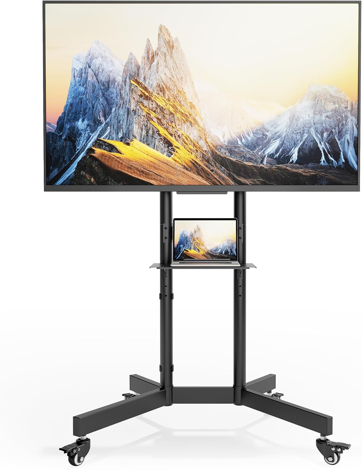 Upgraded Rolling TV Stand for 32-86 Inch TVs up to 200 lbs, Heavy Duty Mobile TV Cart with Laptop Shelf, Height Adjustable Portable TV Stand with Lockable Wheels, Max VESA 600x400mm
