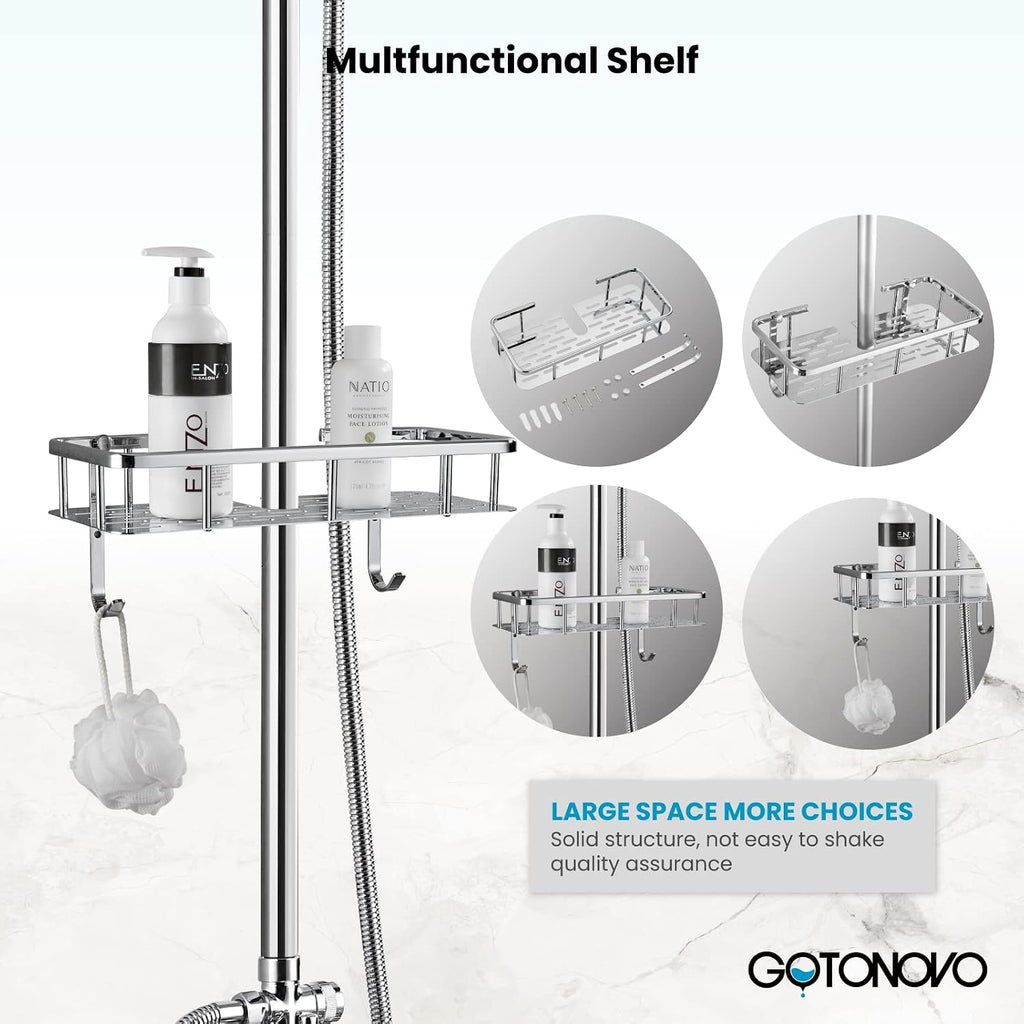 gotonovo Exposed Shower Faucet Set with Shower Shelf 8 inch Rainfall Shower Head with Handheld Sprayer Double Cross Handles Shower System Dual Functions Wall Mounted Polished Chrome