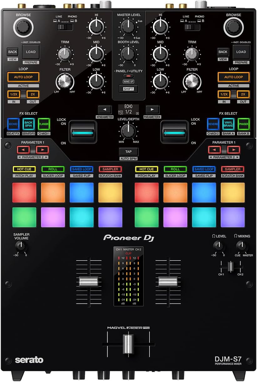 Pioneer DJM-S7 DJ Mixer - Bundle with Stand, Headphones, and Austin Bazaar Polishing Cloth