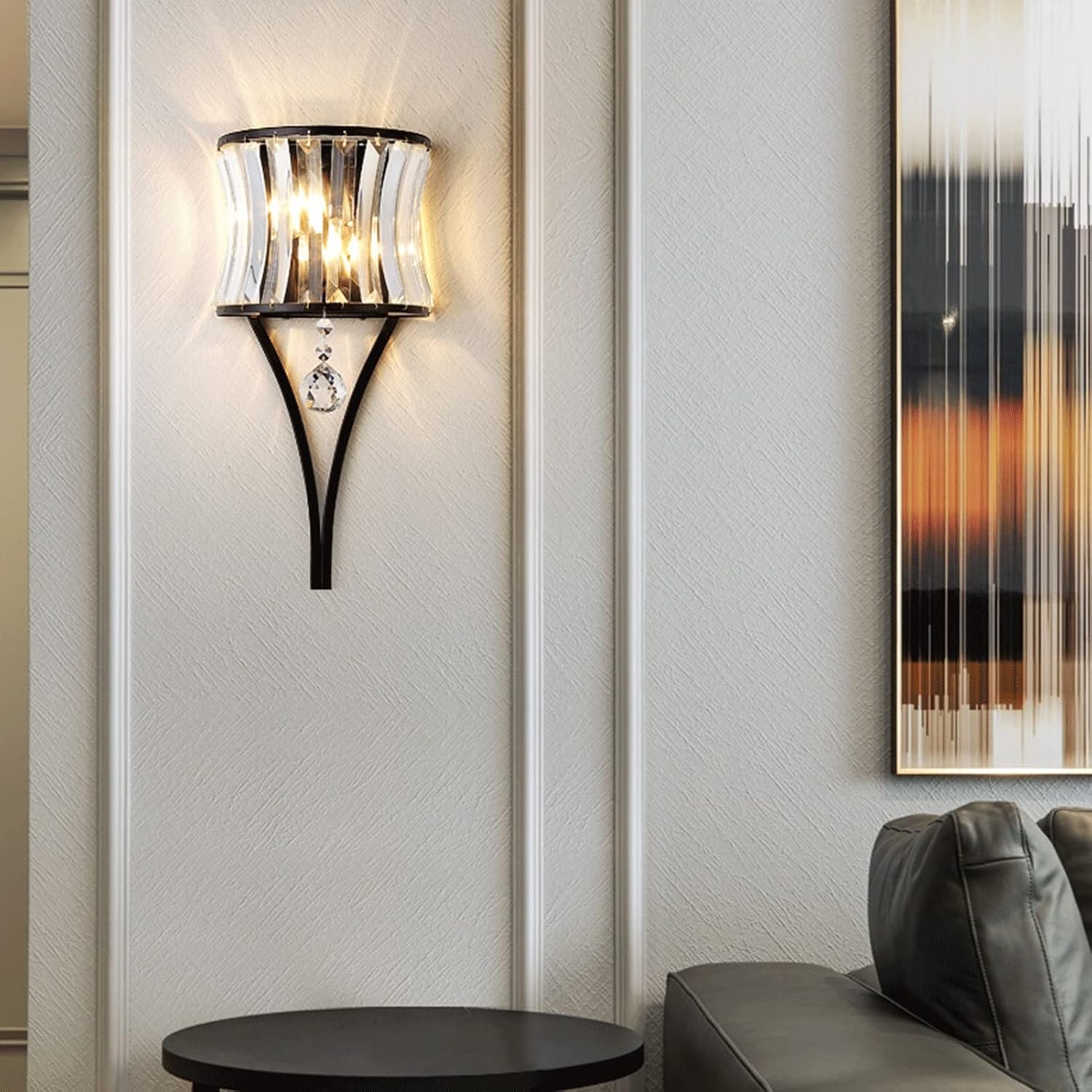Wall Lighting Fixtures European-Style Crystal Wall Light Antique Wrought Iron Glass Wall Sconces Retro Art Decor Lighting Fixture for Hotel Bar Living Room Bathroom Hallway Villa Bedroom Kitche/