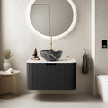 24' Floating Bathroom Vanity with Sink, Modern Bathroom Cabinet with Ultra-Thin Marble Top and Black Ceramic Basin, Bathroom Vanities, Extra Large Storage Drawer, Soft-Close Design, Black