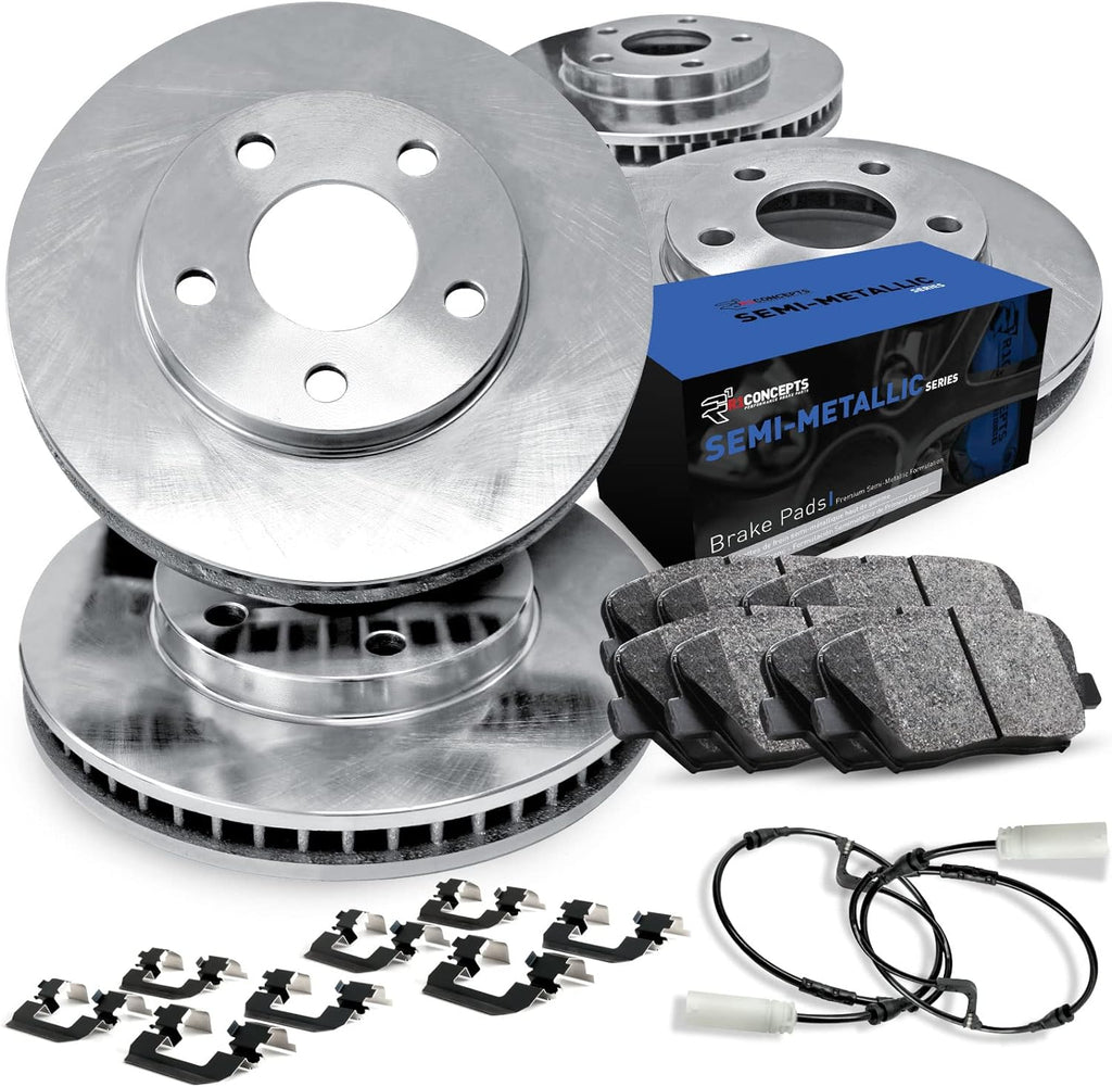 R1 Concepts Front and Rear Brake Kit Fits 2014-2016 BMW 228i, 428i; 2017-2021 BMW 230i; 2013-2018 BMW 320i| Semi Met Pads, Blank Rotors| Hardware, Sensor Wire| 12.3' Front & 11.8' Rear