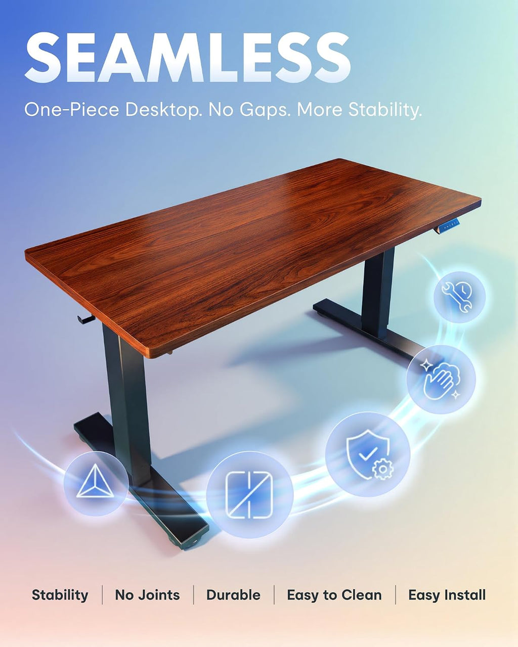 FLEXISPOT EN1 One-Piece Standing Desk, Electric Adjustable with 4 Memory Presets, 176 LBS Capacity, Stable & Quiet, Seamless Desktop for Home Office & Dual Monitors, 55'x28' Mahogany