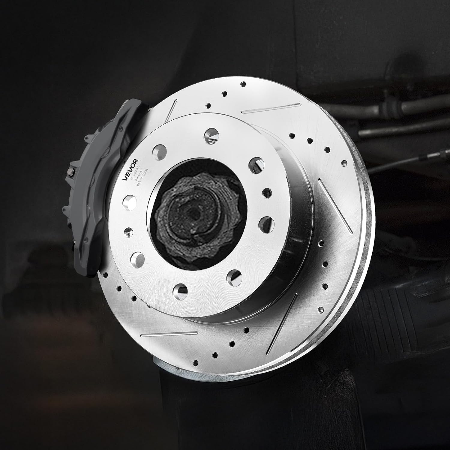 VEVOR Front and Rear Brake Kit Compatible with 2002-2006 Chevrolet Avalanche 2500 (8 STUD), 2002-2004 Chevrolet Silverado 2500 (Models w/Manual Transmission ONLY), Drilled & Slotted Brake Rotors