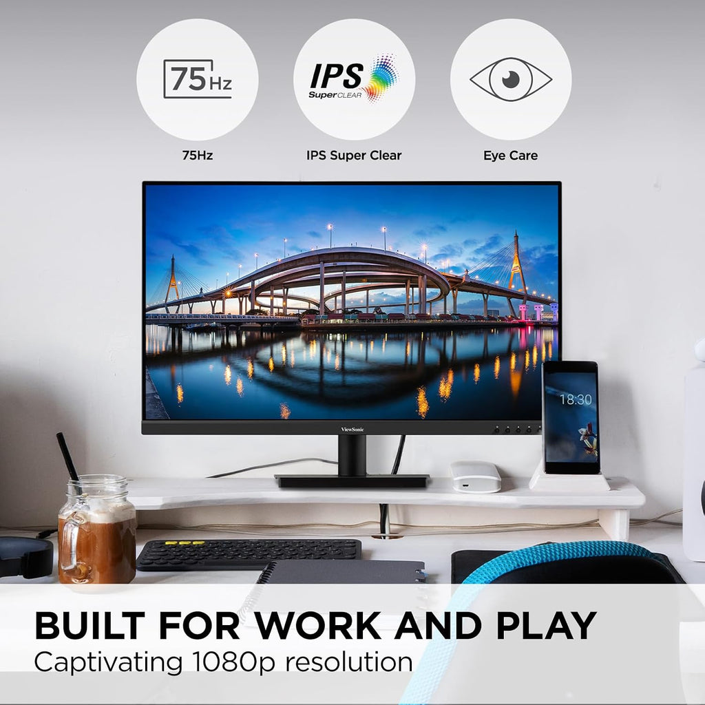 ViewSonic VA3209M 32 Inch IPS Full HD 1080p Monitor with Thin Bezels, 75Hz, Eye Care, HDMI, VGA (Renewed)