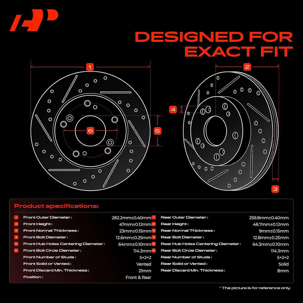 A-Premium Front and Rear Drilled and Slotted Disc Brake Rotors + Ceramic Pads Kit Compatible with Select Honda Models - Accord 2003 2004 2005 2006 2007, 2.4L, 4-Wheel Disc Brakes, 12-PC Set
