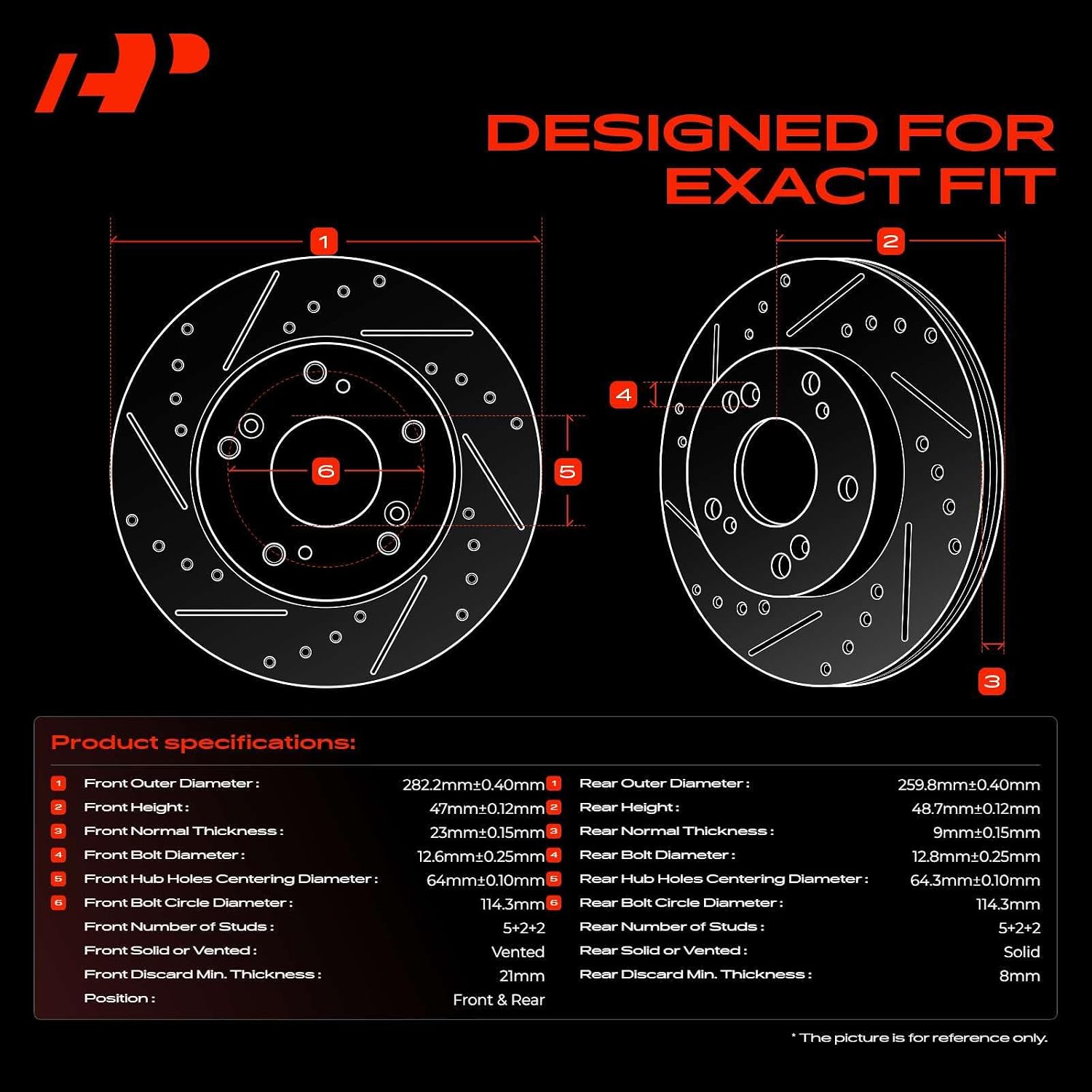 A-Premium Front and Rear Drilled and Slotted Disc Brake Rotors + Ceramic Pads Kit Compatible with Select Honda Models - Accord 2003 2004 2005 2006 2007, 2.4L, 4-Wheel Disc Brakes, 12-PC Set
