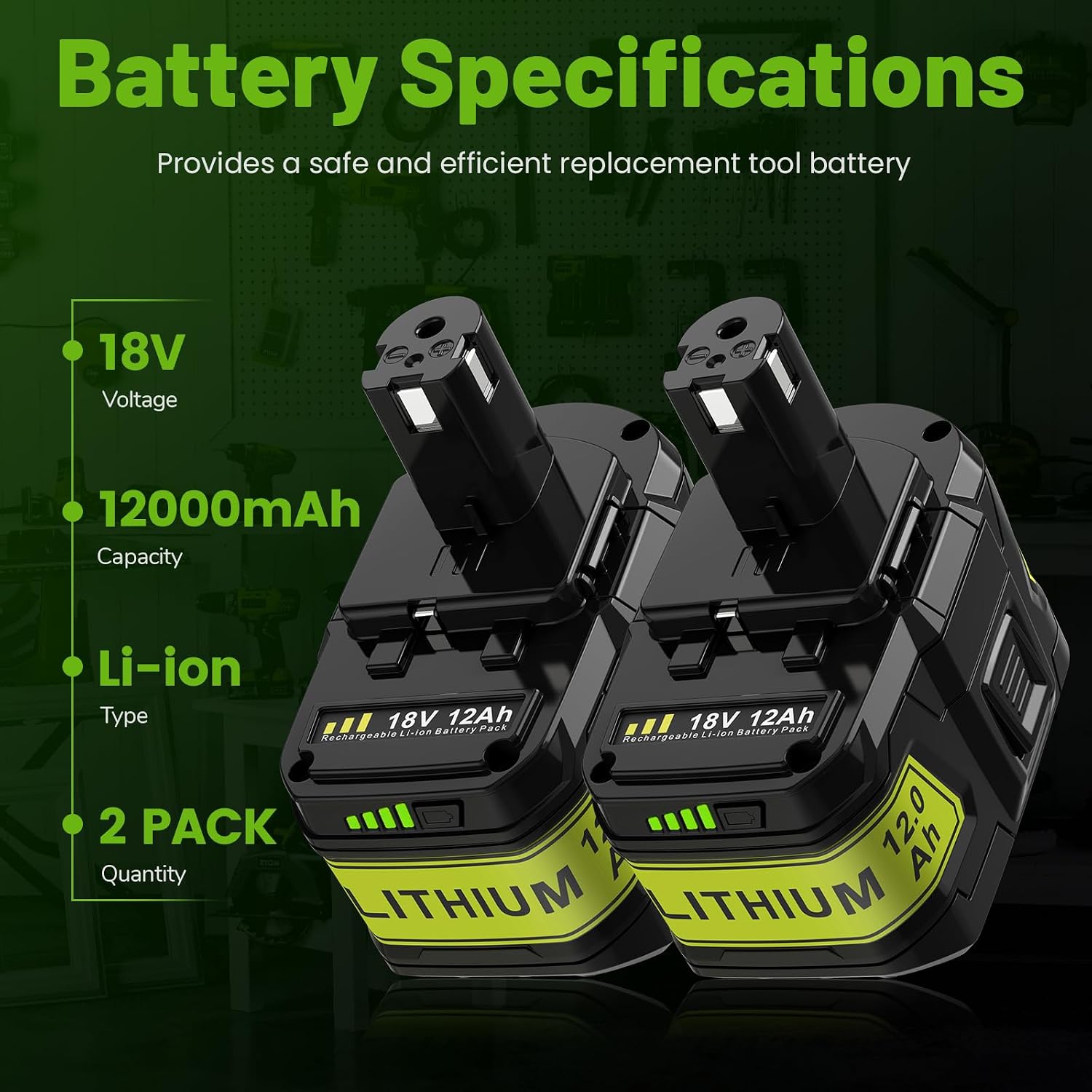 Futurebatt 18V 12ah Replacement Battery for Ryobi P108 P103 P104 P105 P107 P102 P109 P122 for Ryobi ONE+ 18-Volt Tools Battery