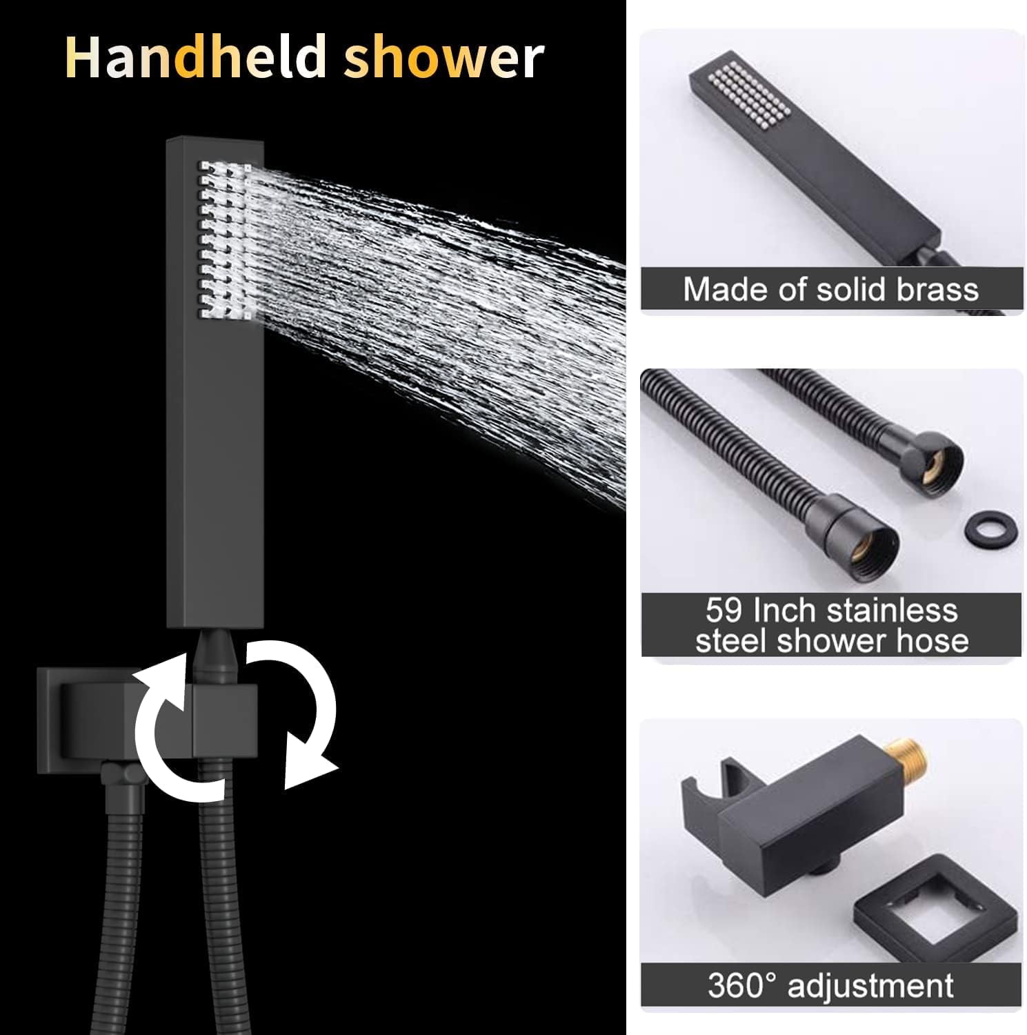 AYIVG Matte Black 4 Function Dual Shower Head System 16 X 24 Inch Rainfall Waterfall And 8 Inch Wall Mount With Handheld shower head Digital Display Shower Valve Set