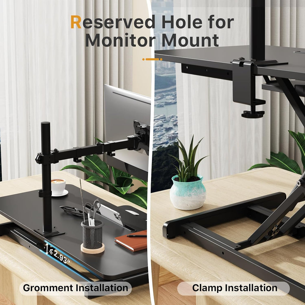 JOY worker Standing Desk Converter, 35' Wide Height Adjustable Sit Stand Up Desk Riser with Keyboard Tray, Desktop Workstation Riser for Home Office Computer Laptop, Particle Board, Black