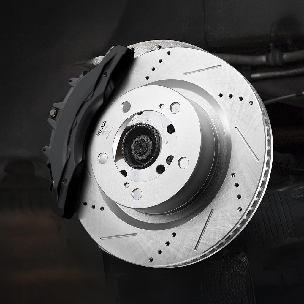 VEVOR Brake Pads and Rotors Kit Front and Rear, Compatible with 2007-2021 Toyota Tundra (5 Lug Models), 2008-2021 Toyota Sequoia, Drilled and Slotted Brake Rotors Ceramic Brake Pads Replacement Kit