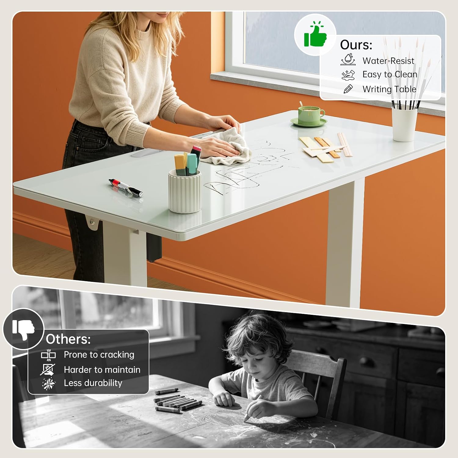 40inch Glass Standing Desk, 90° Tiltable Drafting Table Height Adjustable, Whole Piece Rolling Laptop Desk with Wheels, Foldable Mobile Rising Desk for Working, Drawing, Crafting, White