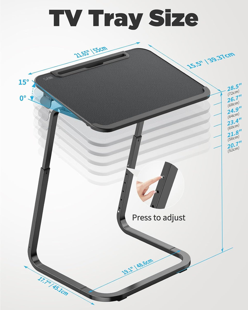 SAIJI TV Tray Table - Heavy Duty Extra Large TV Trays, Upgraded Dinner Trays for Eating on Couch, Tilt & Height Adjustable Snack Table Laptop Desk for Sofa, Bedside and Recliner