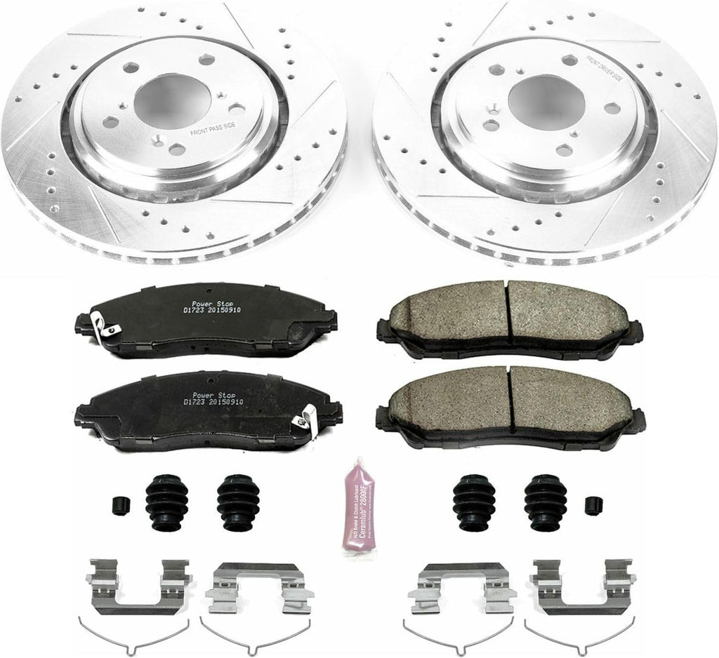 PowerStop Front Brake Kit for Acura MDX 2017-20 |Honda Pilot 2016-22 |Ridgeline 2017-25 - Drilled and Slotted Disc Rotors with Carbon-Fiber Ceramic Brake Pads Replacement, K7352