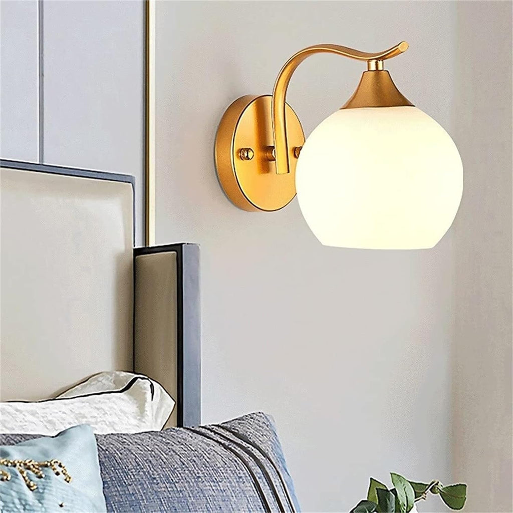 Indoor Globe Wall Lamp with Grilled Paint Wrought Iron Body, Spherical Shape Lampshade Nordic Minimalist Wall Sconce Lighting Fixture for Corridor, Entrance, Bathroom, Modern Indoor Wall Lamps and Sco