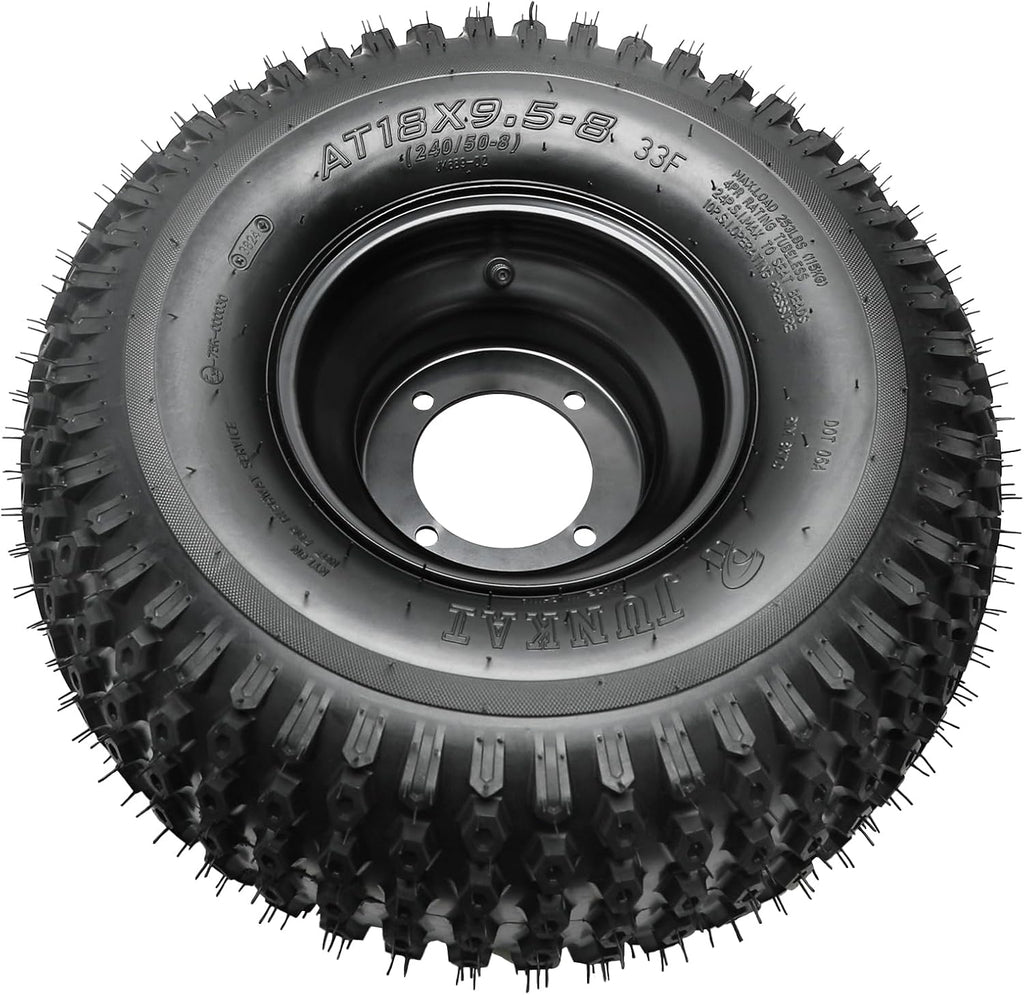 2Pcs 18x9.50-8 Tires & Wheels Rims Set, 4 Lug 110mm Bolt Pattern - Compatible with ATV, UTV, Quad, Riding Lawn Mower, Tractor, Zero Turn Mower, Lawn Tractor