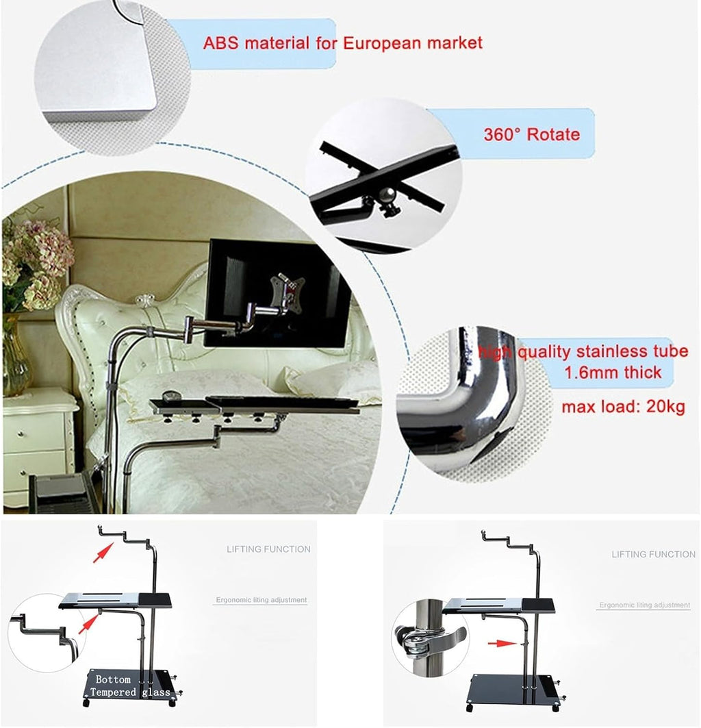 OK610 OK611 - Bedside Moving Laptop Stand Adjustable Sofa Computer Monitor Holder Mount +Keyboard Holder Rotating Laptop Table Lapdesks (OK611W)