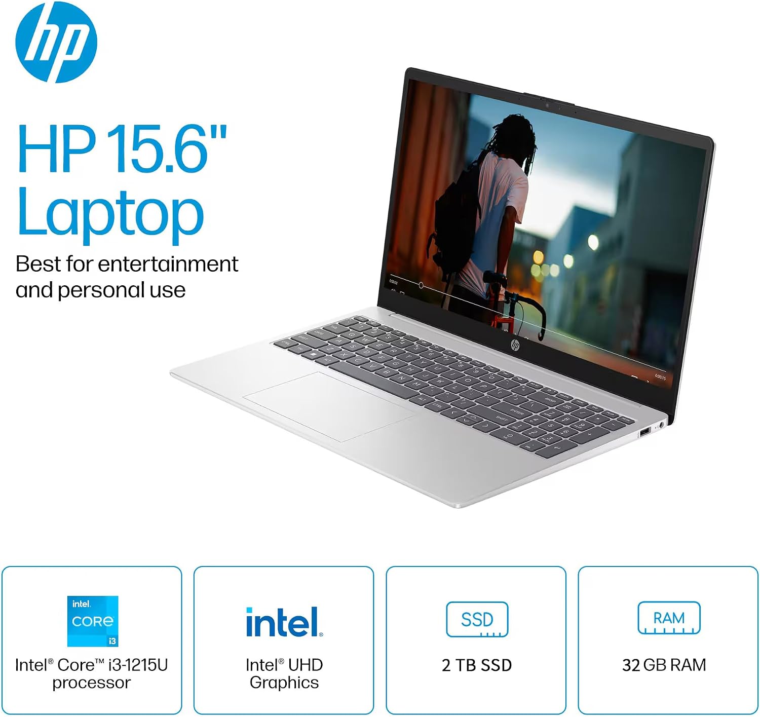 HP Flagship 15.6' Touchscreen Laptop, Free Lifetime Office Pro, Intel 6-Core i3-1215U up to 4.4GHz, 32 GB RAM, 2 TB SSD, UHD Graphics, Wi-Fi 6E, Up to 10+ Hrs Battery, HDMI, USB-C, Windows 11 Pro