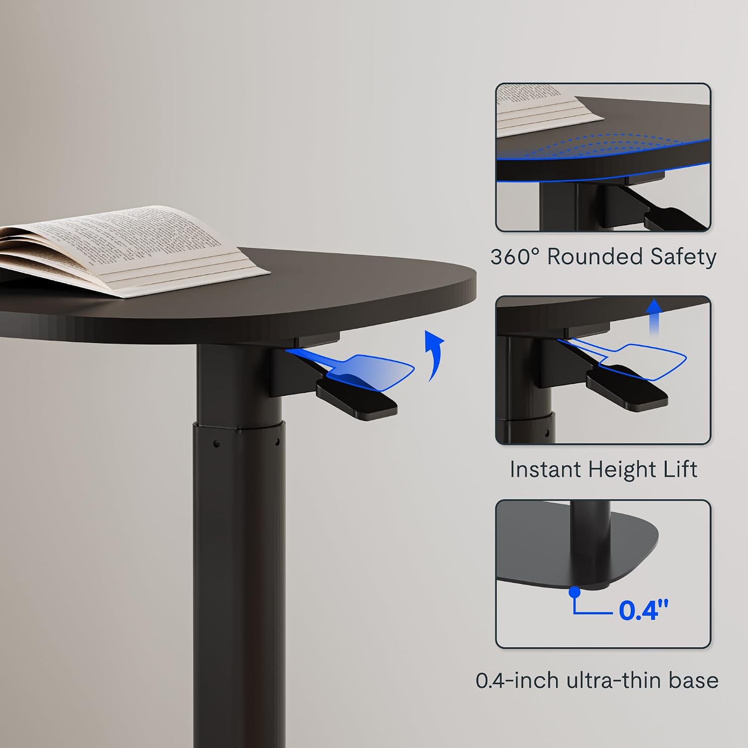 FLEXISPOT Adjustable C Table, Mobile Snack Side End Table Sofa Couch Bedside Table Laptop Cart TV Tray Night Stand Small Space Side Table(23.6' W x 13.8' D,Black)