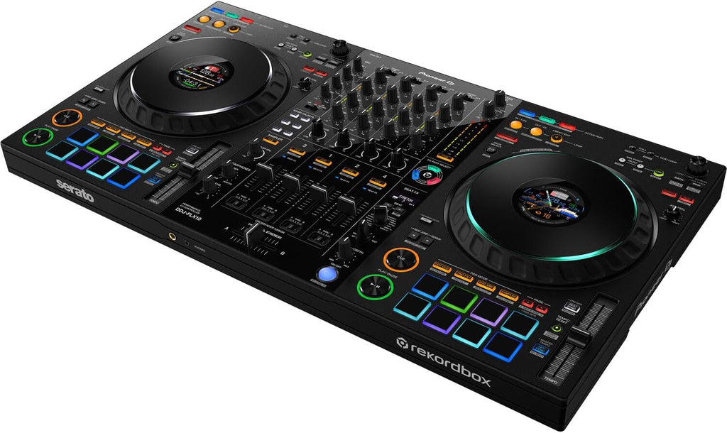 Pioneer DDJ-FLX10 4-Deck DJ Controller Bundle with Pioneer HDJ-X5-K Professional DJ Headphones and On-Stage LPT5000 Laptop Stand | Rekordbox + Serato DJ Pro | Complete Professional DJ Monitoring Setup