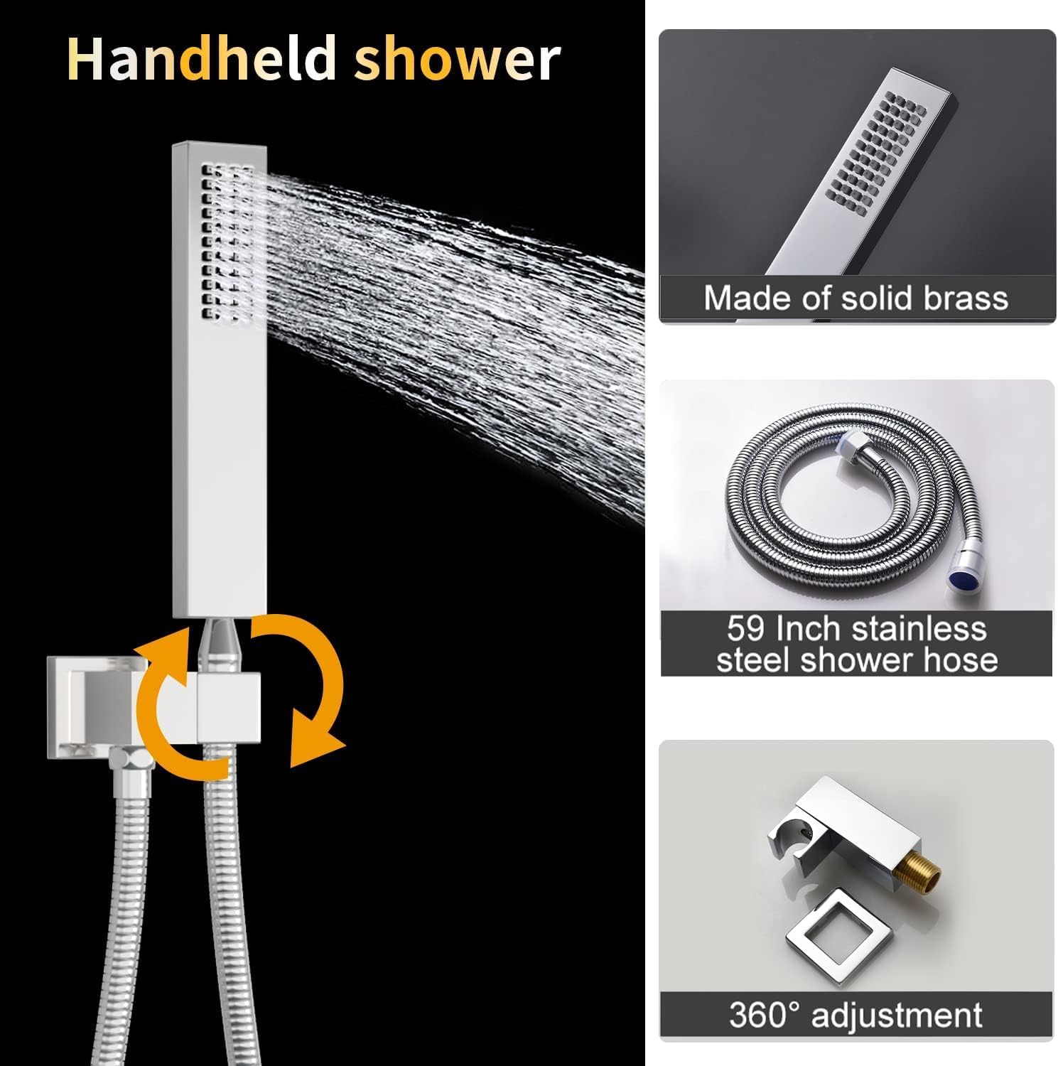 AYIVG Chrome 4 Function Dual Shower Head System 16 X 24 Inch Rainfall Waterfall And 8 Inch Wall Mount With Handheld shower head Digital Display Shower Valve Set