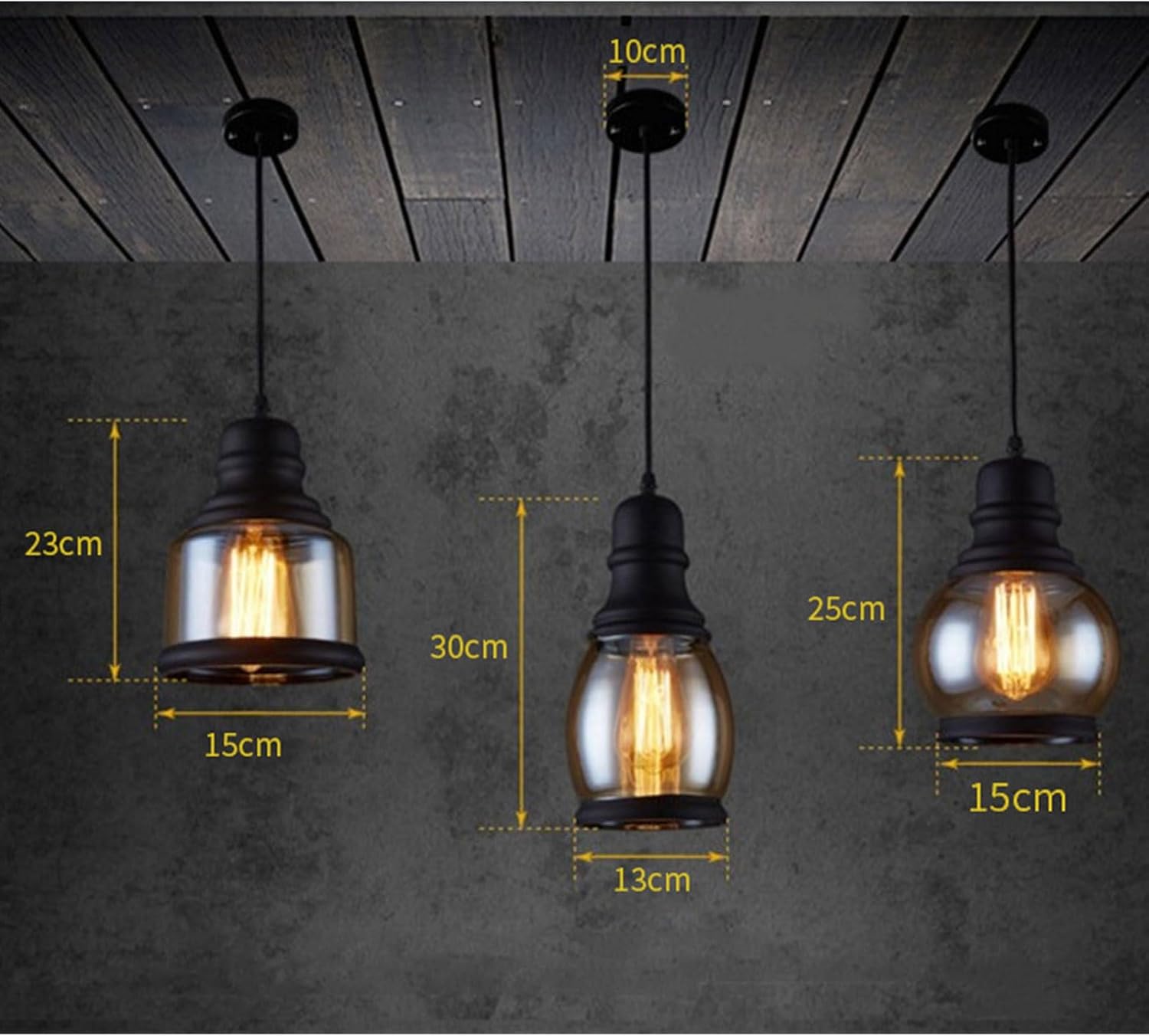 Chandelier Light Vintage Amber Glass Pendant Light Industrial Wrought Iron Hanging Lamp Mini Modern Black Adjustable Ceiling Chandelier Lights Fixture for Kitchen Island Farmhouse Loft Bar Hallway Han