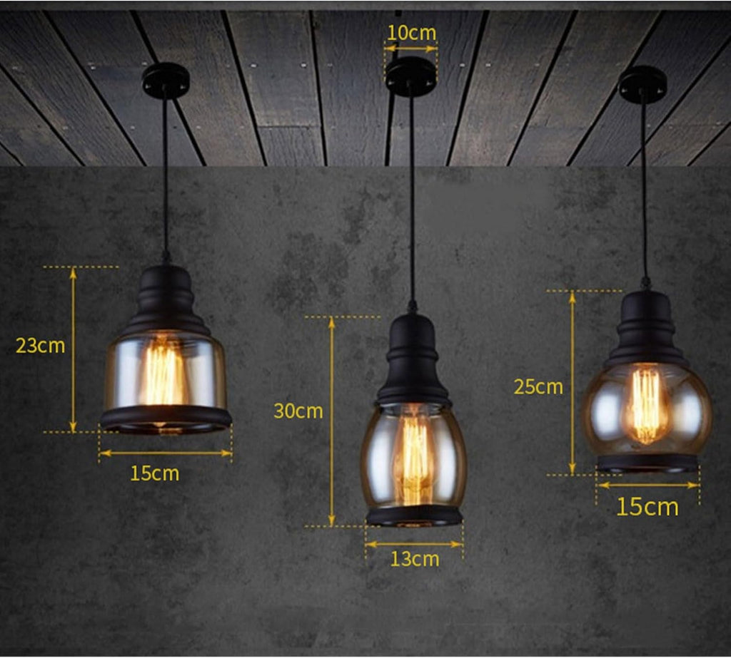 Chandelier Light Vintage Amber Glass Pendant Light Industrial Wrought Iron Hanging Lamp Mini Modern Black Adjustable Ceiling Chandelier Lights Fixture for Kitchen Island Farmhouse Loft Bar Hallway Han