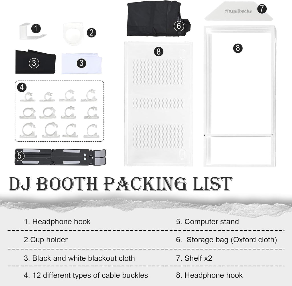 Portable DJ Booth Facade,DJ Table,Heavy-Duty DJ Table Stand Portable Booth,Iron Plate Surface DJ Facade Booth,with Carry Bag & Hook & Cup Holder (41.3'L x 20.4'W x 43.3'H)