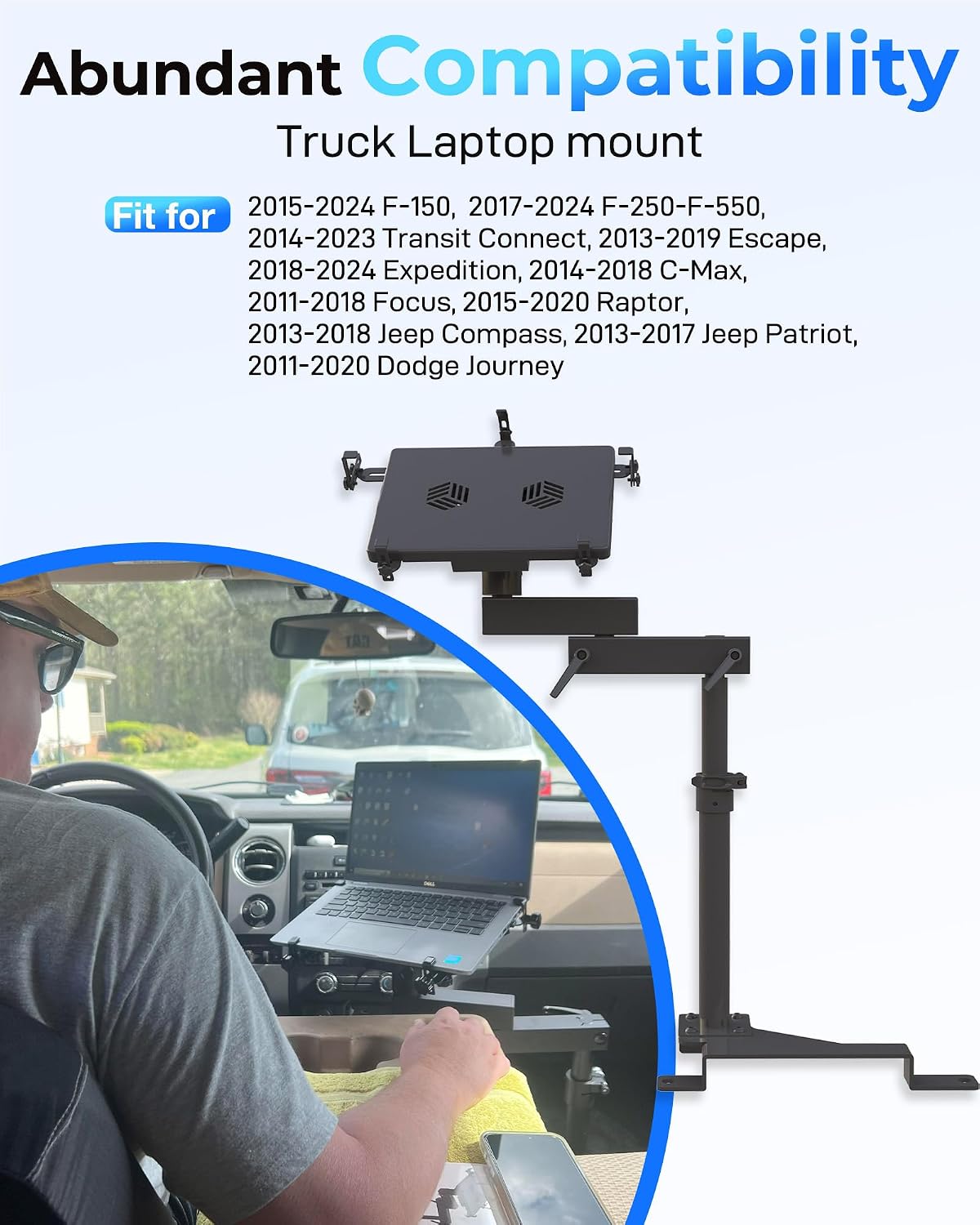 Truck Laptop Mount Fit for Ford F150, F350, F250, F550, No-Drilling Truck Computer Mount Holder for Laptop up to 17'