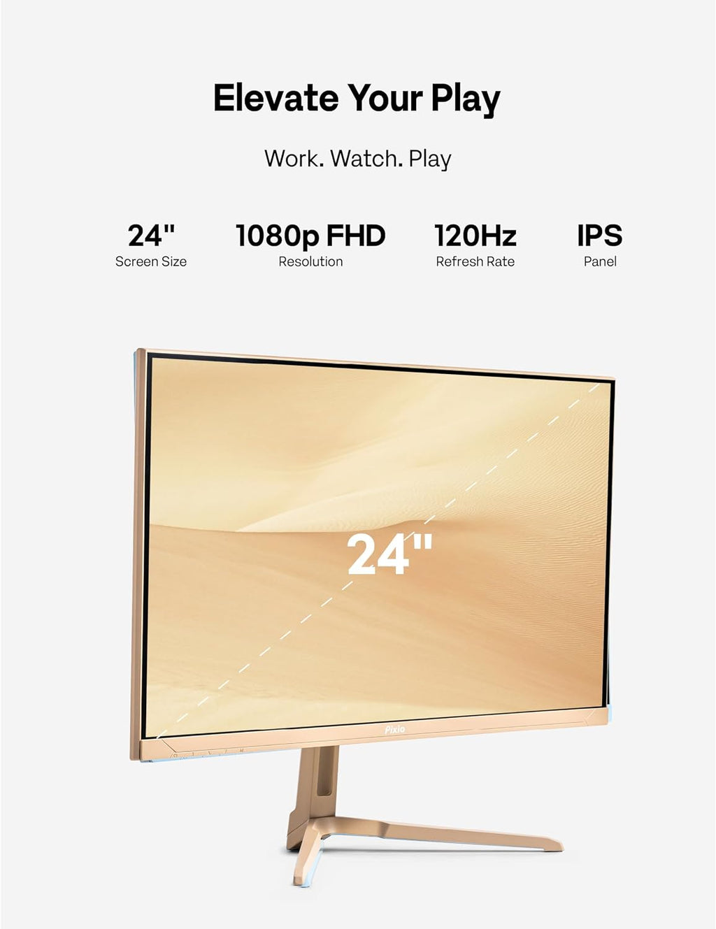 Pixio PX246 Wave Beige 24 inch 120Hz Refresh Rate FHD 1080p Resolution IPS Panel 4ms GTG Response Time Gaming Monitor with Adaptive Sync