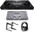 Pioneer DDJ-REV5 4-deck DJ Controller with Decksaver DS-PC-DDJREV5 Polycarbonate Cover, Cans50 Professional Headphones and LPT5000 Laptop Stand