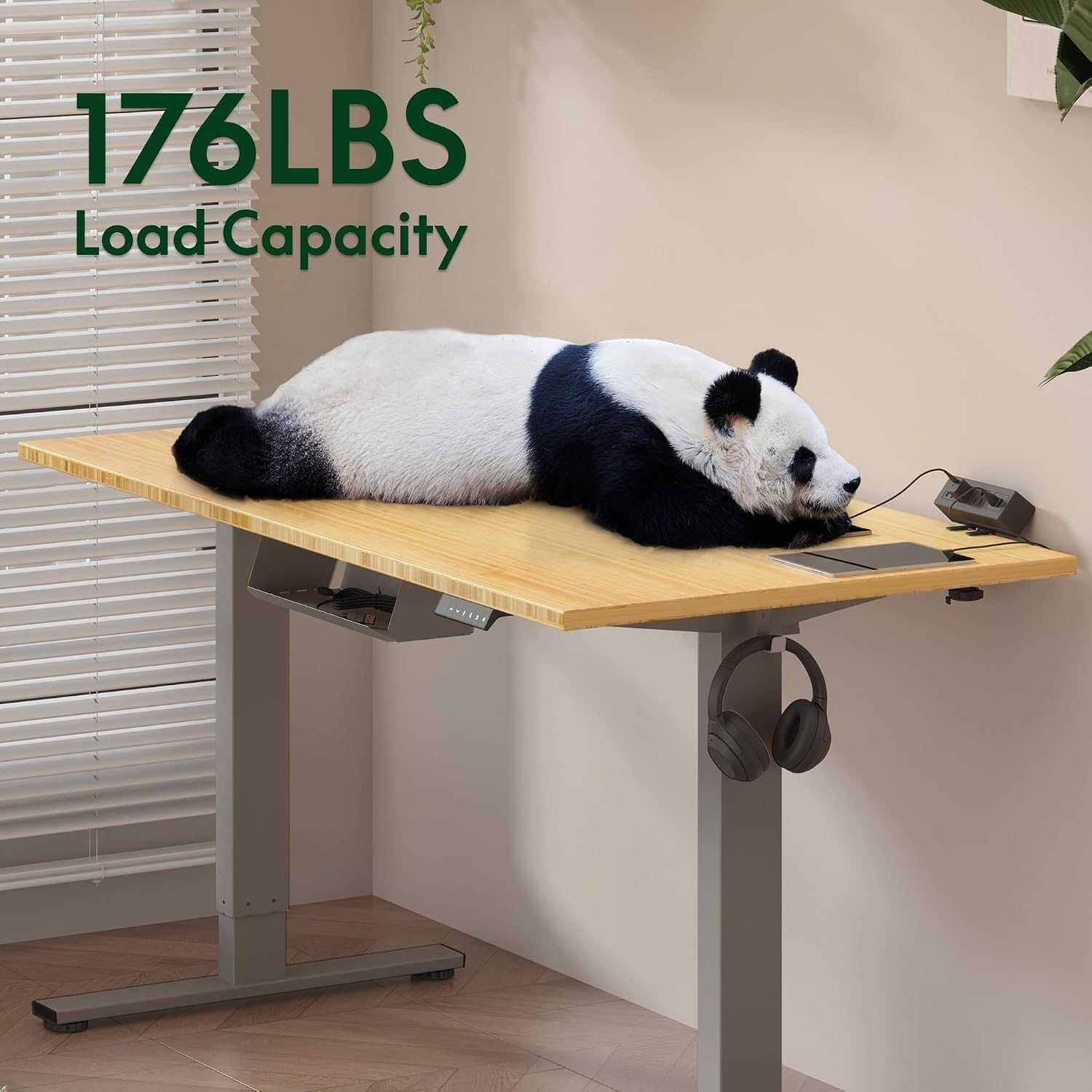 FLEXISPOT EN2 Whole-Piece Bamboo Standing Desk with Clamp Power Strip, 48 x 24 Electric Stand Up Height Adjustable Desk with Cable Management (White Frame + 48' Bamboo Top, 2 Packages)
