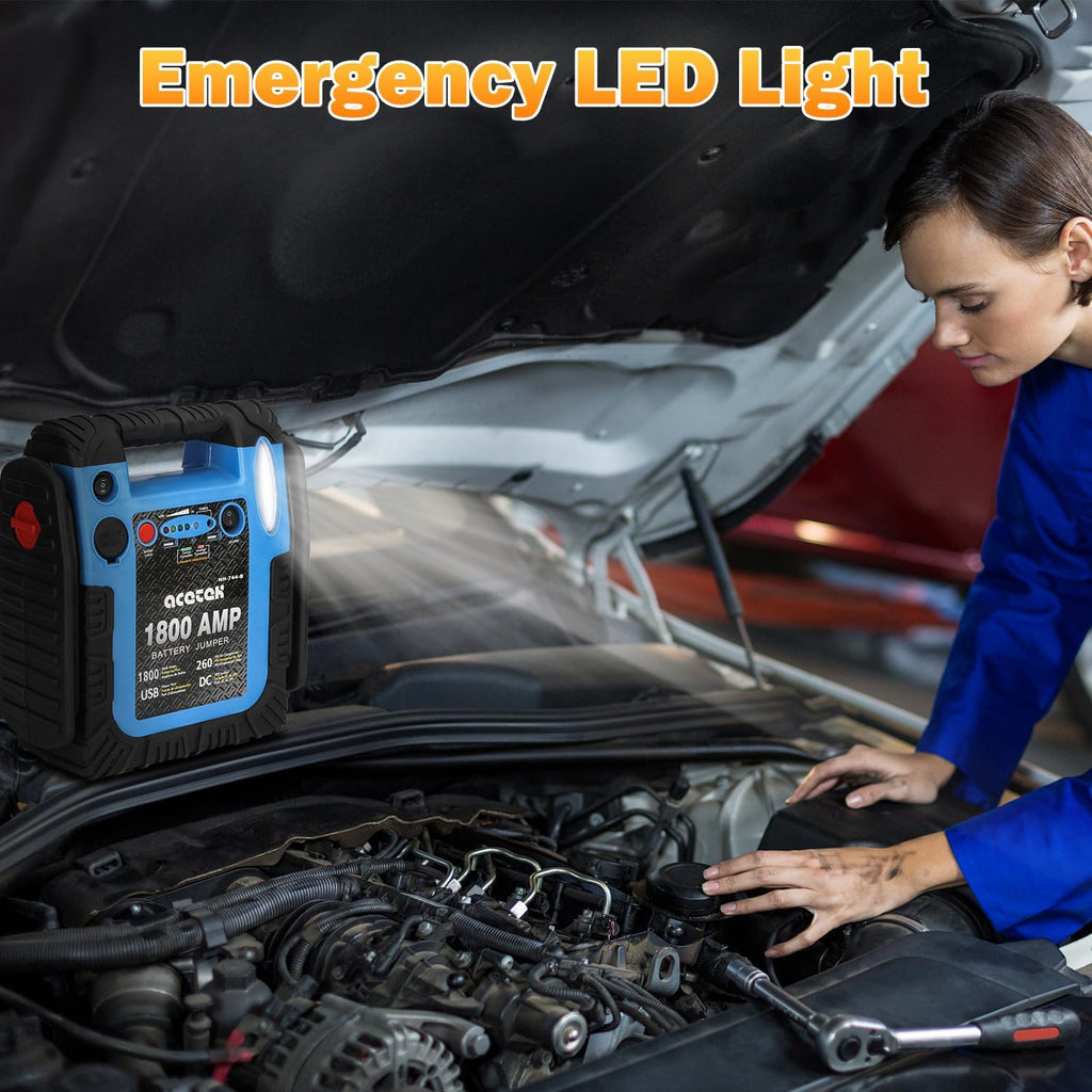 1800A Jump Starter with Air Compressor, 20000mAh 12V Battery Jumper Pack Booster (6.0L Gas/Diesel), 260 PSI Tire Inflator, Multi-Function Jumper Box with USB Charge & LED Flashlight