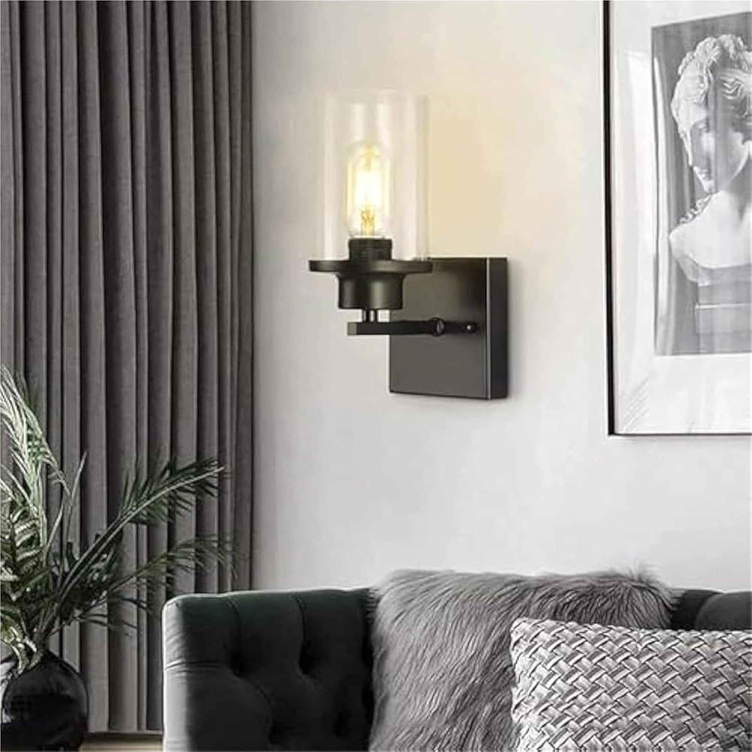 Retro Industrial Style Wall Lamp with Glass Lampshade, Indoor Mirror Light Fixture Featuring Wrought Iron Frame, Vintage Decorative Wall Lighting for Bedroom, Bathroom, or Hallway
