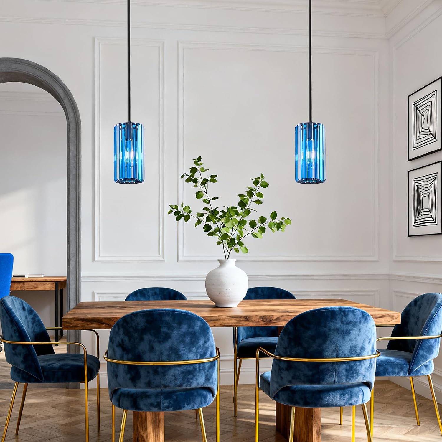 Modern Crystal Pendant Light Mini Dark Blue Chandeliers Adjustable Pendant Lights Fixture for Kitchen Island Dinning Room Corridor Bedroom(Dark Blue 3-Pack