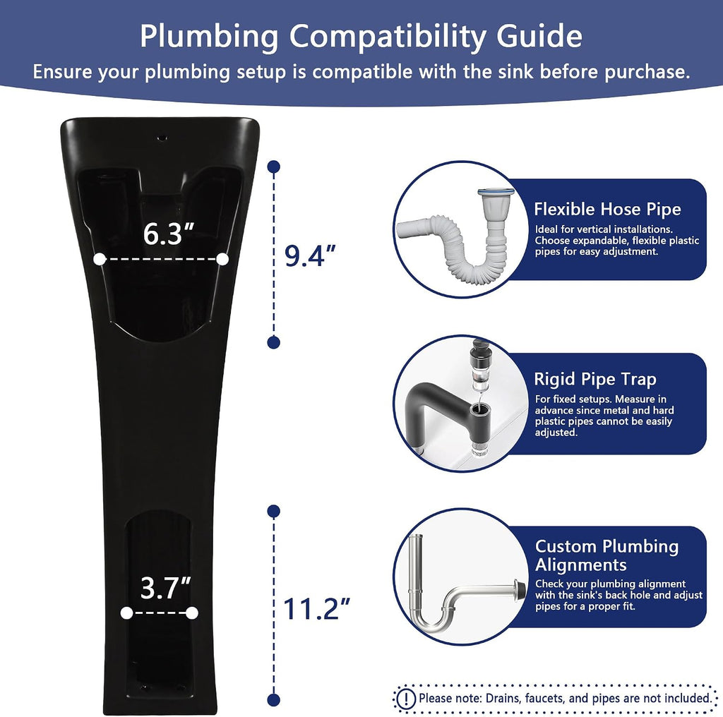 DeerValley Horizon Black Pedestal Sink 11x13 Inch, Modern Ceramic Bathroom Vanity with Overflow for Small Spaces