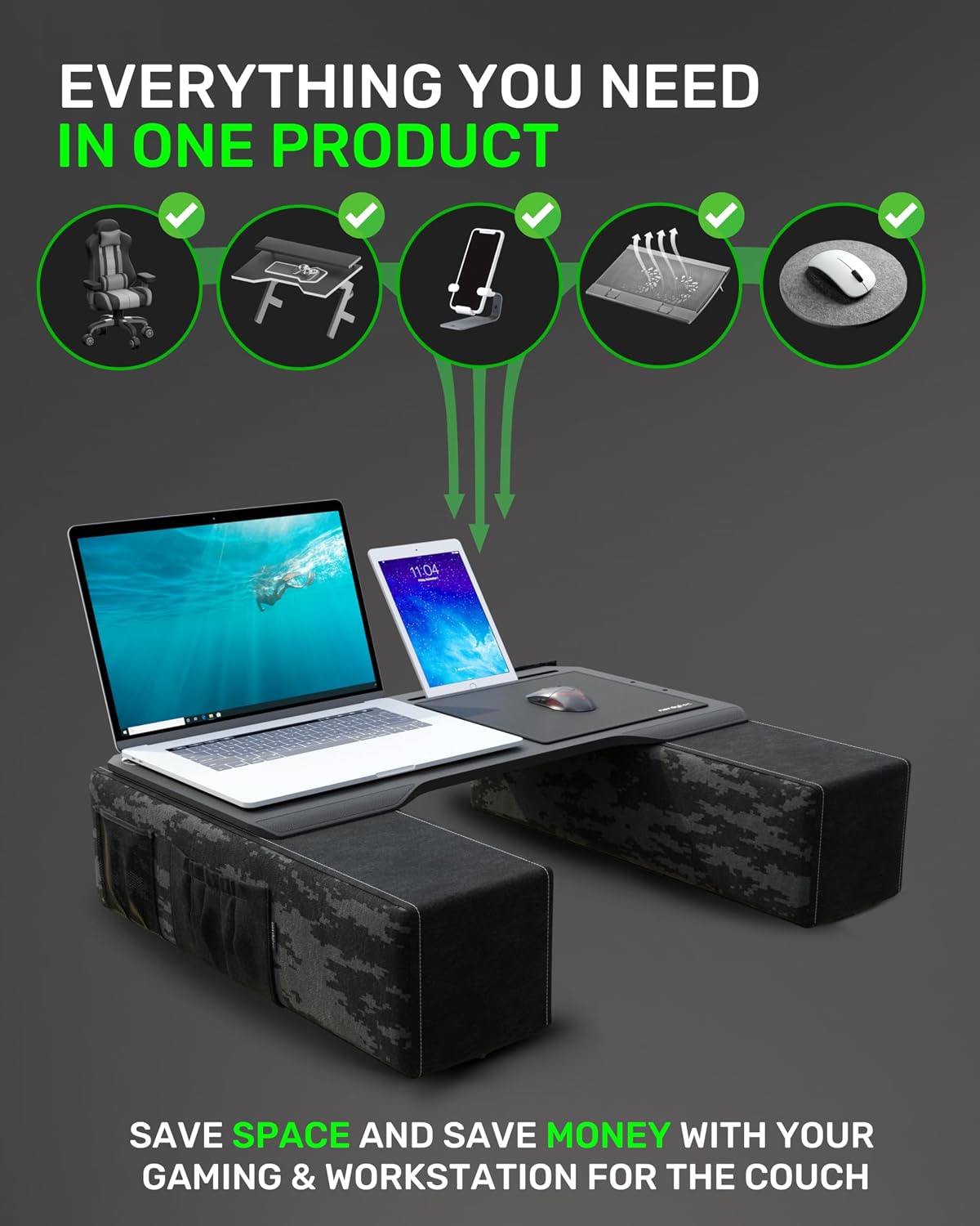 Couchmaster CYBOT, Premium Ergonomic Lap Desk for Notebooks, Sustainable Bamboo Construction, Kevlar Cushion Front, Ventilated Design, Fits Up to 17-Inch Laptops