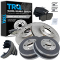 TRQ Front & Rear Posi Ceramic Disc Brake Pads Rotors Shoes & Drum Kit Set for Ford