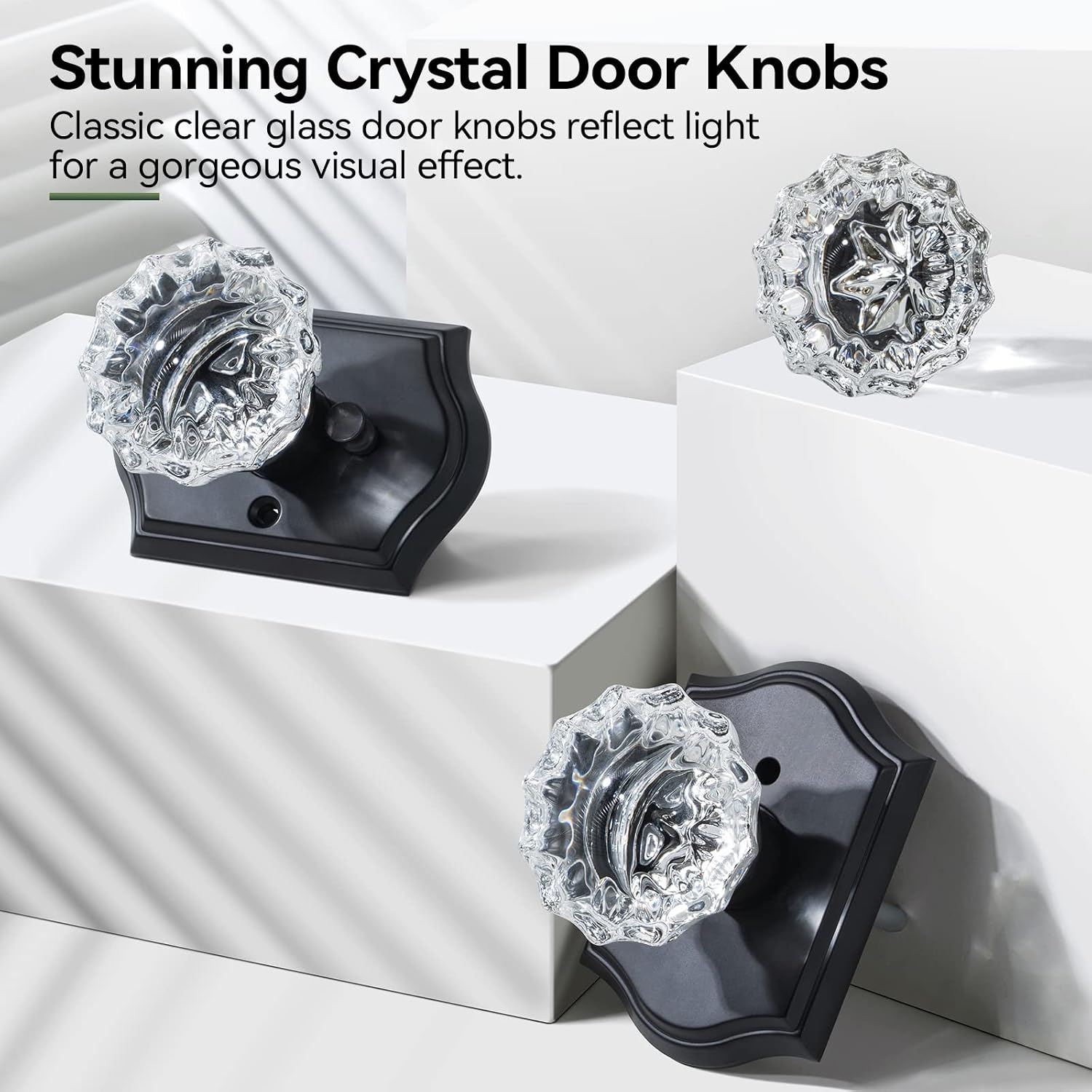 Glass Door Knobs Interior, 6 Pack Crystal Door Knobs with Lock for Privacy Use, Black Glass Door Knobs for Interior Bedroom Bathroom, Vintage Glass Crystal Door Knob Set