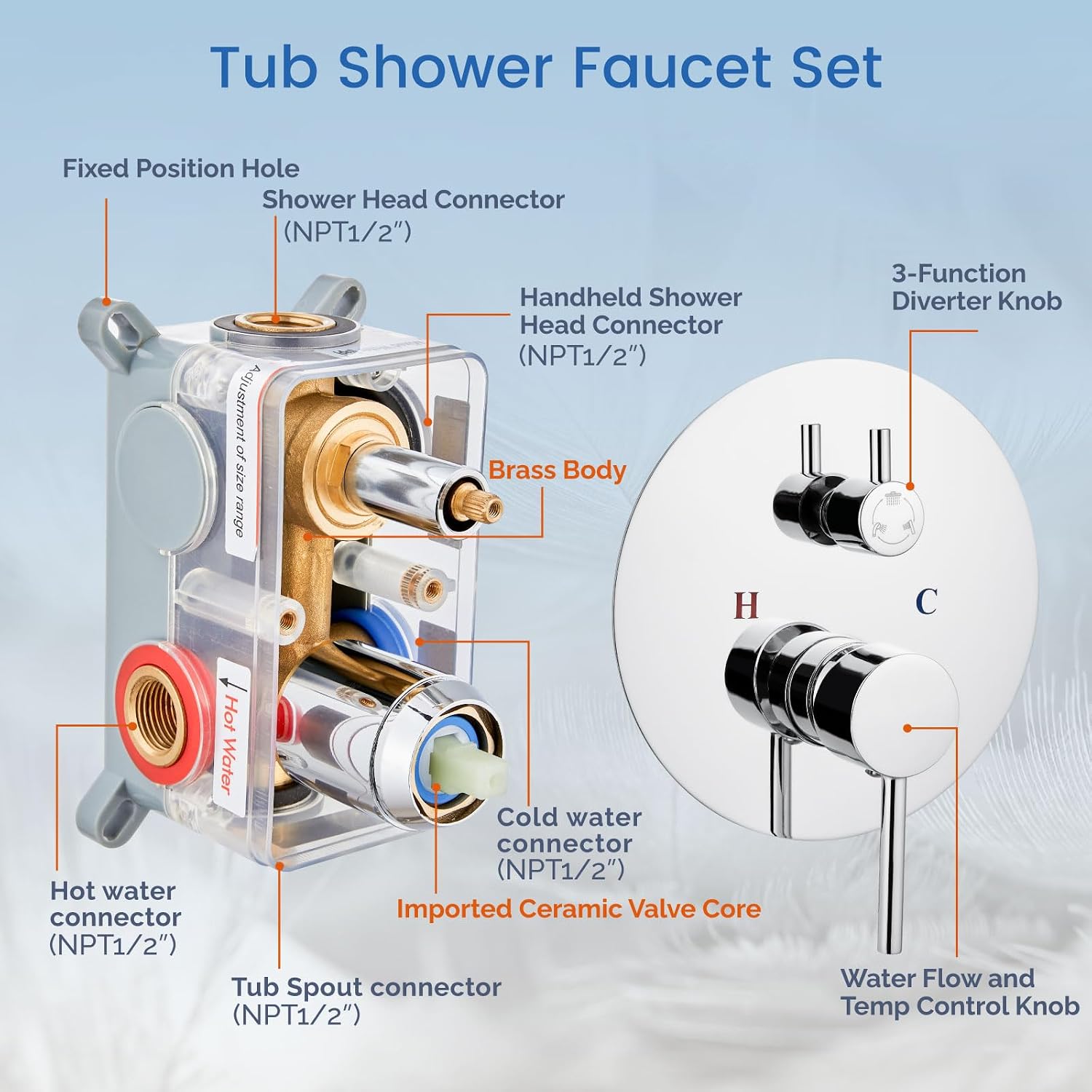 Airuida 3-Function Rain Shower System Set – Wall Mount Tub Shower Combo with Handheld Shower and Tub Spout,8 Inch Shower Head,Polished Chrome