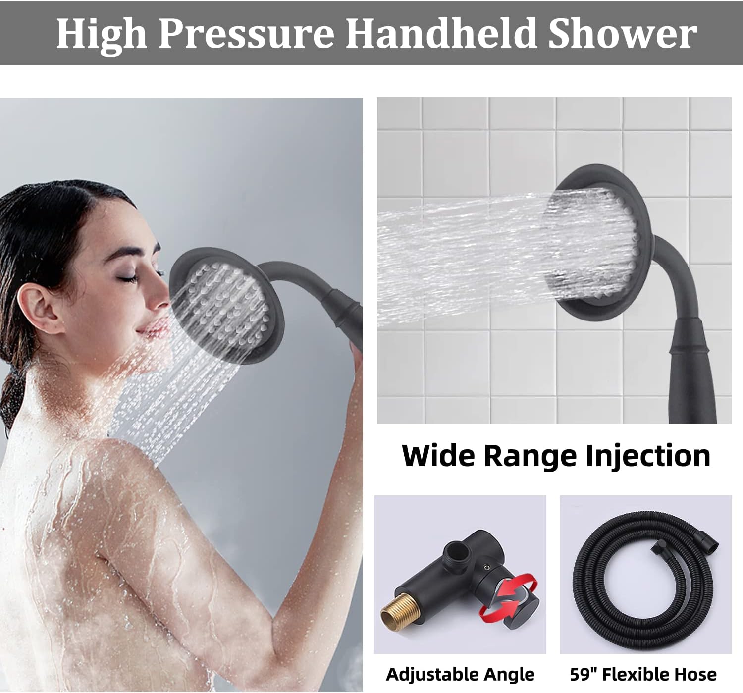 All Metal Thermostatic Shower System with Tub Spout Matte Black Backnets 9 Inch Wall Mounted Shower Tub Faucet Set for Bathroom with Handheld Sprayer, Rough-in Valve Body and Trim kit
