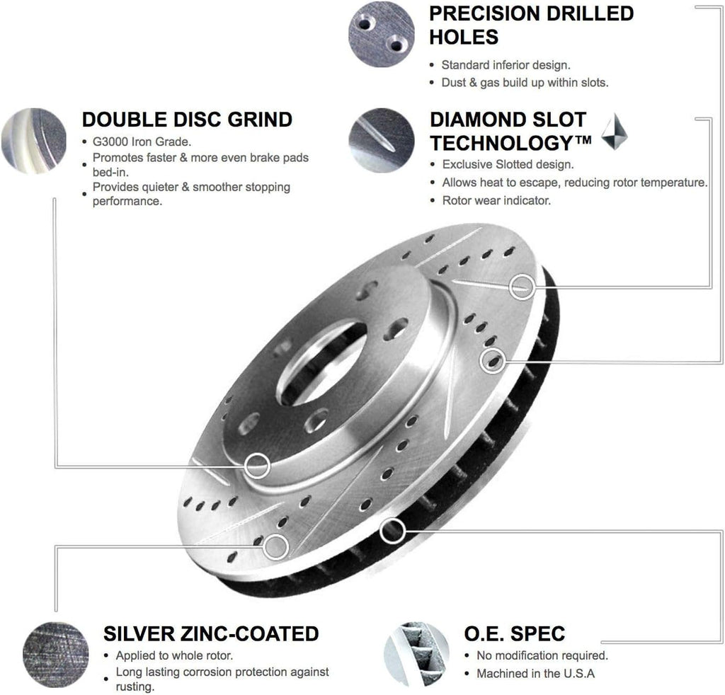 R1 Concepts Front Brake Kit Fits 2005-2024 Nissan Frontier; 2005-2012 Nissan Pathfinder; 2005-2015 Nissan Xterra| Ceramic Brake Pads and Drilled Slotted Brake Rotors| 11.7' Front
